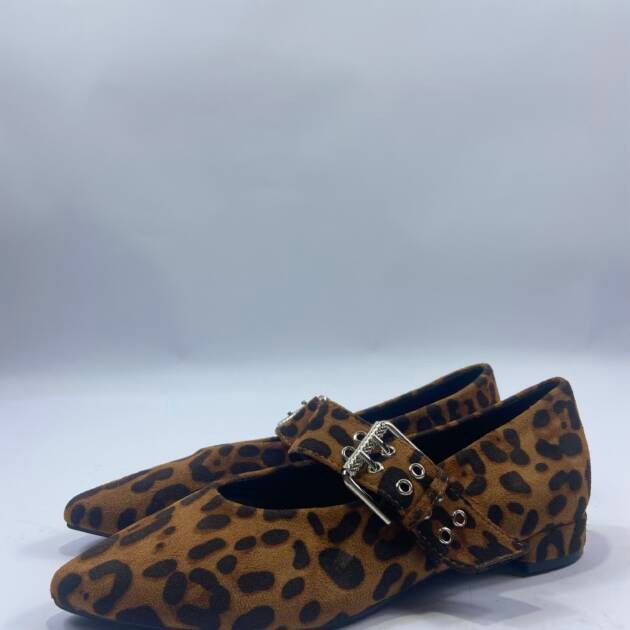 Μπαλαρίνες λεοπάρ suede με μπαρέτα