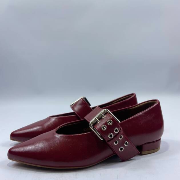 Μπαλαρίνες μπορντό δερμάτινη με μπαρετα