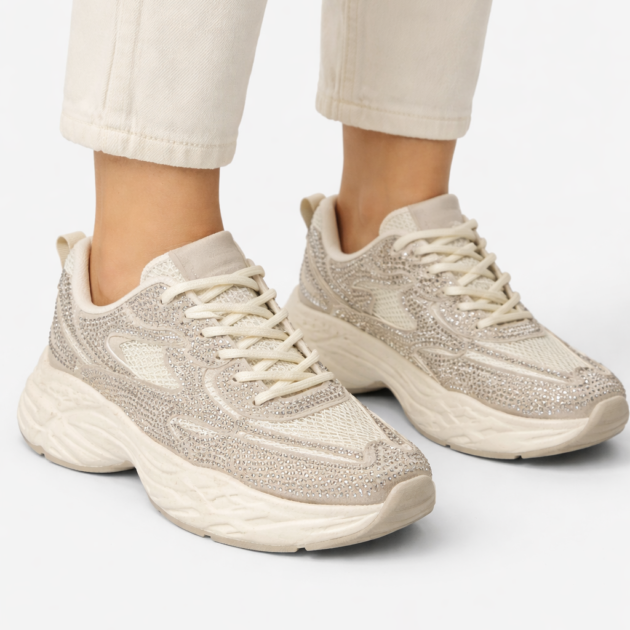 Sneakers μπεζ με στρας