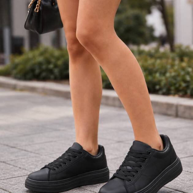 Δίπατο Sneakers μαύρο δερμάτινη