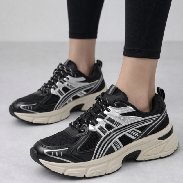 Sneakers μαύρα με ασημί λεπτομέρεια