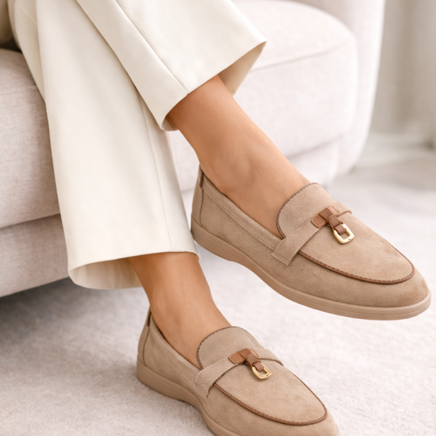 Γυναικεία Loafers Σουετ σε Μπεζ Αποχρώση