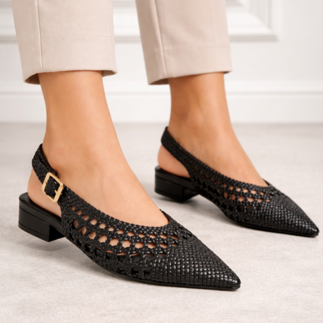 Μαύρα Slingback  με Πλεκτή Υφή