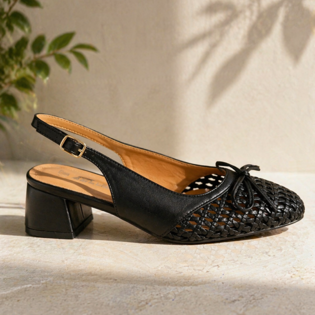 Slingback Μαύρα με Πλεκτό Σχέδιο