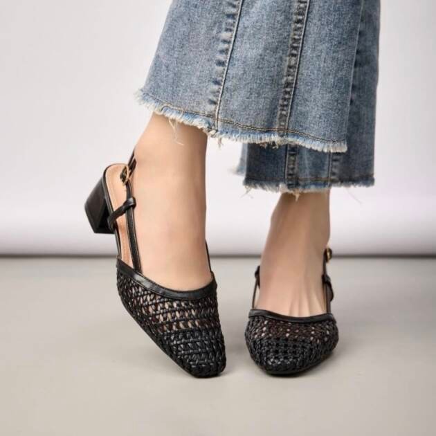 Μαύρο Slingback σε Πλεκτή Υφή